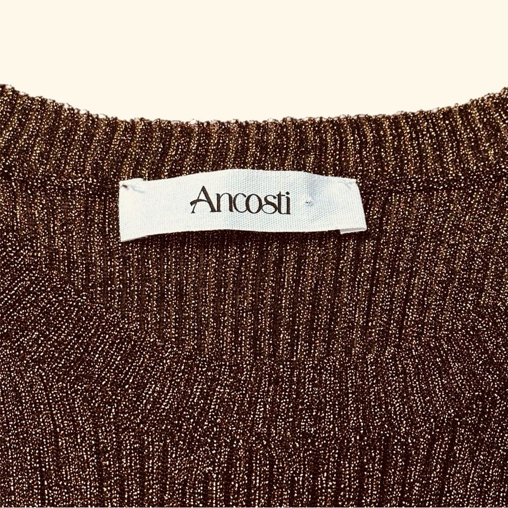 Ancosti Striped Metallic Short Sleeve Top Brown  Size L - Picture 6 of 9